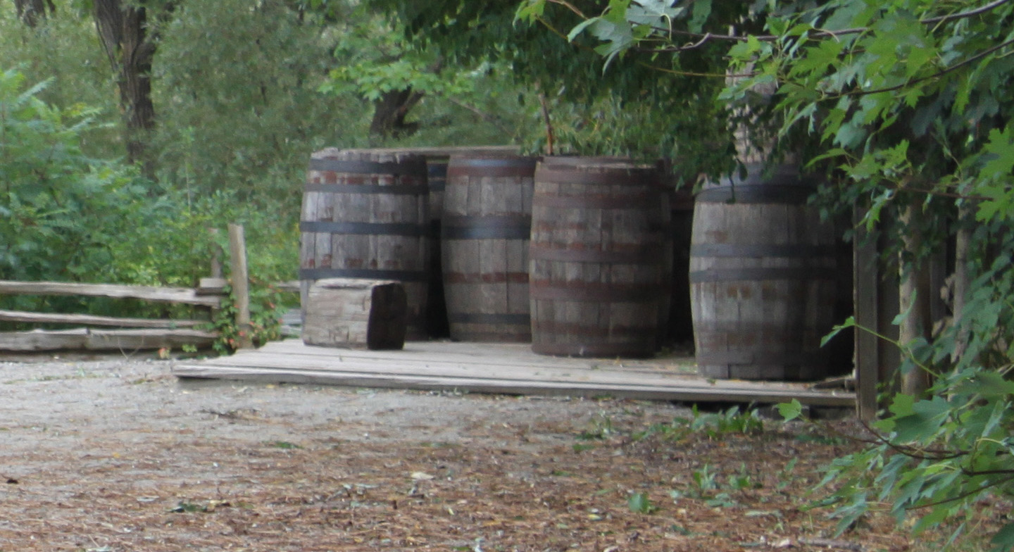 barrels stand outside Roblins Mill at Black Creek Pioneer Village
