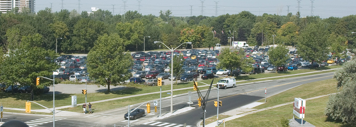 A view of the parking lot at the Village at Black Creek