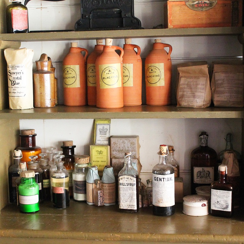 shelves stocked with goods inside Laskay Emporium at Black Creek Pioneer Village