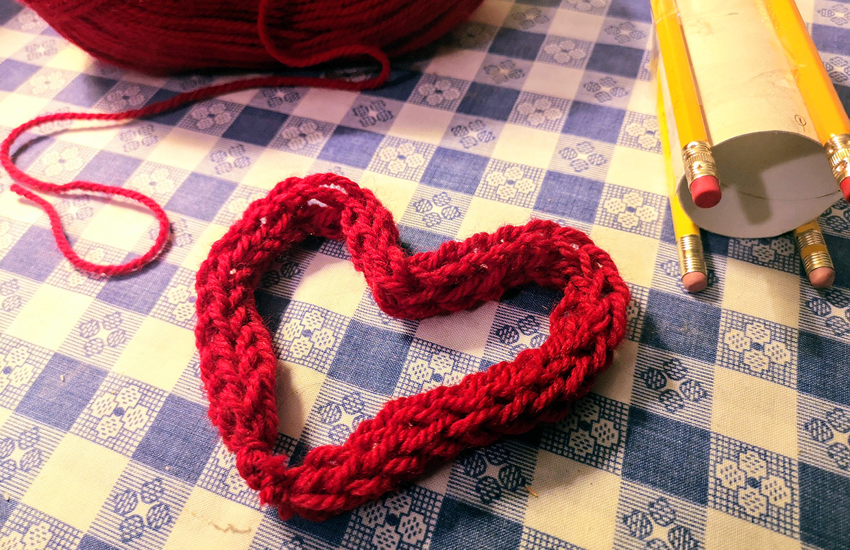 knitted heart made with corking