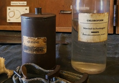 antique bottles of chloroform and quinine