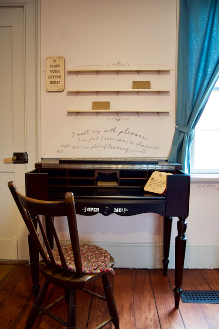 writing desk in parlour of Flynn House activity at Black Creek Pioneer Village