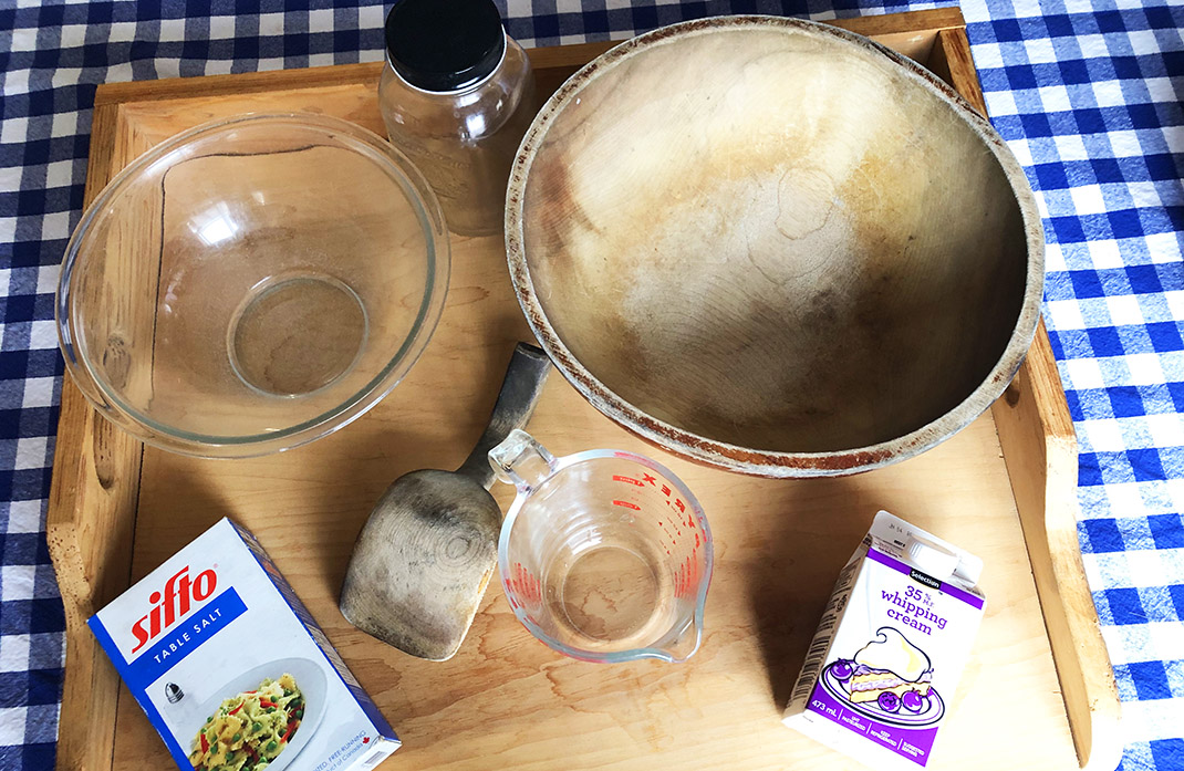 supplies for preparing homemade butter