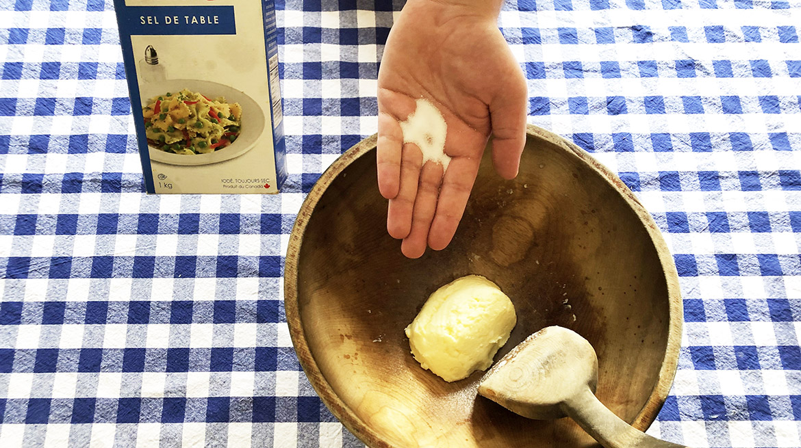 adding salt to homemade butter