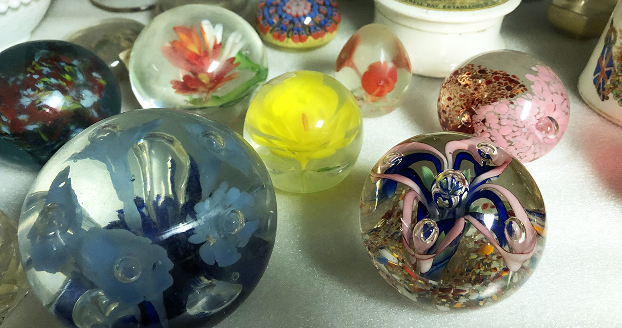 collection of 19th century glass paperweights from the Village at Black Creek collection storage