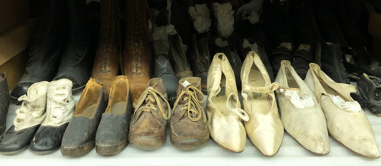 examples of 19th century footwear from the Village at Black Creek collection storage