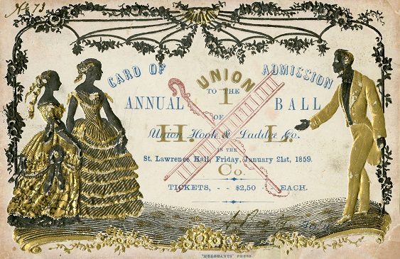 ticket to the Union Hook and Ladder company annual ball in 1859