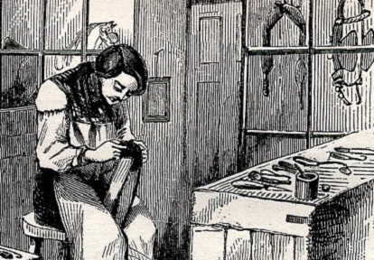 19th century illustration of a saddler at work