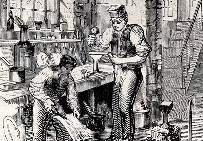 illustration of 19th century tinsmith shop