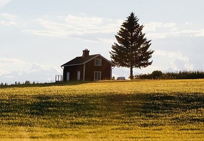 small farm house in field