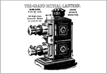 19th century illustration of a magic lantern