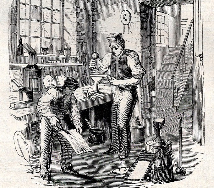 illustration of 19th century tinsmith shop