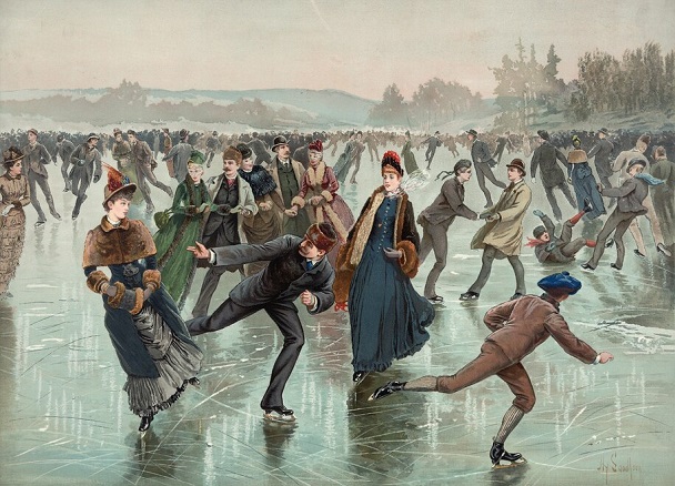 1885 illustration of ice skaters