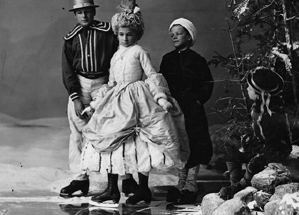 1867 photograph of children in ice skating costumes